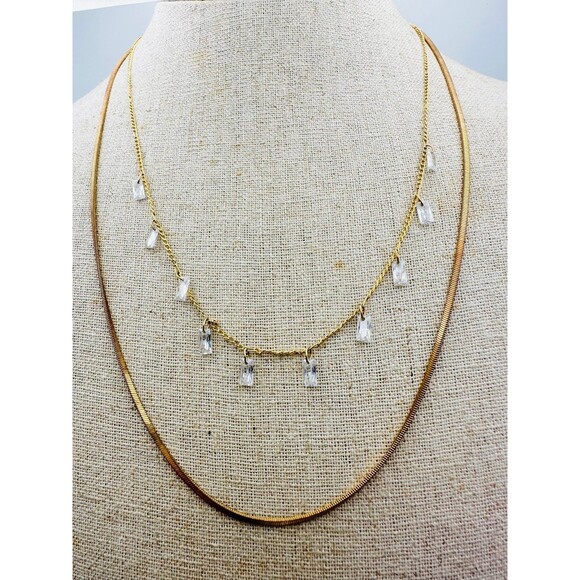 Serefina gold tone rhinestone layered Necklace 18.5” - Picture 1 of 5